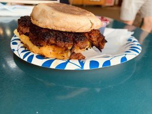 Vegan sausage egg n cheese muffinns  at Meals From The Heart Cafe in New Orleans
