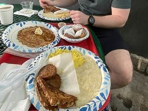 Pancakes, beignets, and breakfast combo    at Meals From The Heart Cafe in New Orleans
