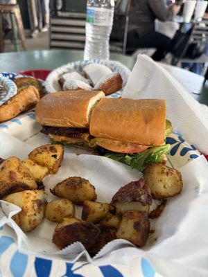 Spicy “sausage” po boyy  at Meals From The Heart Cafe in New Orleans