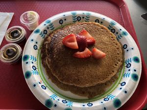 Vegan banana pancake at Meals From The Heart Cafe in New Orleans