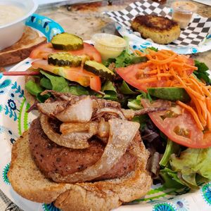 Beyond burger and side salad at Meals From The Heart Cafe in New Orleans