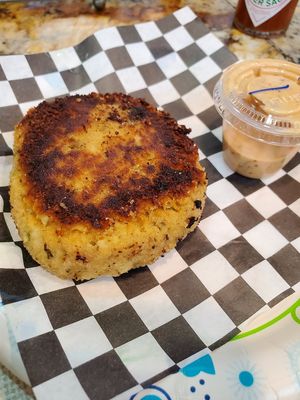 Vegan crabless cake at Meals From The Heart Cafe in New Orleans
