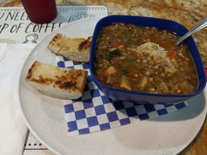 Vegan Gumbo. Not spicy but you can ask for hot sauce 😋 at Meals From The Heart Cafe in New Orleans