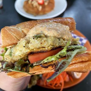 Vegan crab cake po’boy at Meals From The Heart Cafe in New Orleans