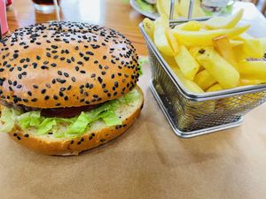 vegan burger with fries  at Charcutaria e Queijaria do Mercado in Funchal