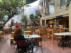 Tables outside at Dara Thai in Athens