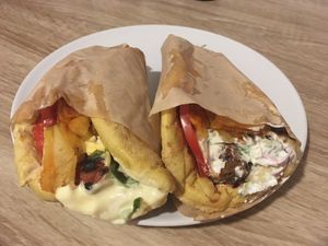 Chicken pita and kebab pita  at To Souvlaki Tis Madame Sousou in Athens