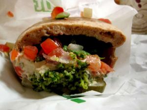 Falafel sandwich at Maoz Vegetarian - Times Square in New York City