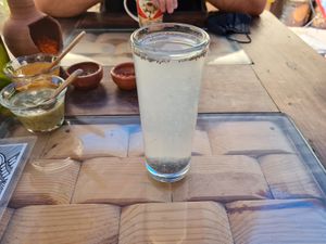 Lemonade with chia seeds at La Casa Del Tamal in San Cristobal De Las Casas
