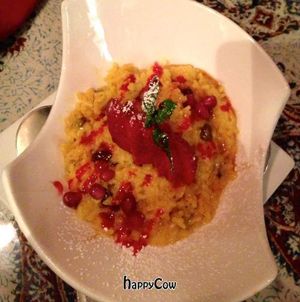 Oasis Pudding -Rice Pudding flavoured with Saffron, Rose Water and Cardamom at Good Karma Restaurant in Park City