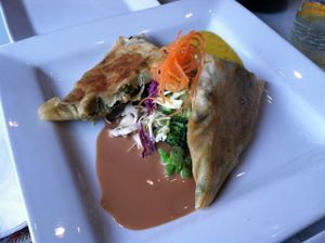 Samosa appetizer (vegan) at Good Karma Restaurant in Park City
