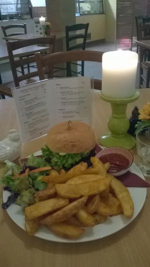 Burger at Three Pillars Cafe in New Plymouth