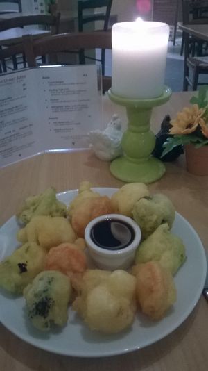 vegan tempura veges at Three Pillars Cafe in New Plymouth