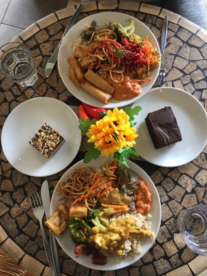 Vegan spread at Three Pillars Cafe in New Plymouth