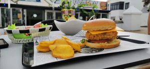 Crispy-not-chicken burger at El Gecko Veggie in Lanzarote