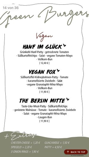 Vegane Burgerkarte 🌱  at Burgerheart in Erlangen