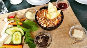 Vegan breakfast tray, coconut yoghurt with granola, various spread, veggies at wartsaal Kaffee in Bern