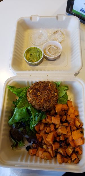 Sweet potato burger at Good Life Organic Kitchen in Fort Mill