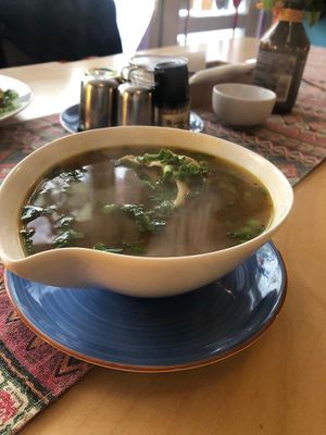 vegan soup with dumplings at Tashi Momo in Poznan