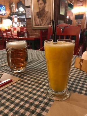 Beer and orange juice at Spaghetti Western in Tirana