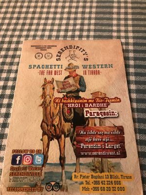 Menu cover at Spaghetti Western in Tirana