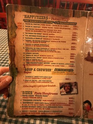 Menu page 1 at Spaghetti Western in Tirana