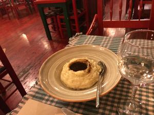 Mashed Potatoes (order without the gravy to make it vegetarian).  at Spaghetti Western in Tirana