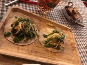 A veggie and avocado taco appetizer, without dairy (veganized) at Spaghetti Western in Tirana