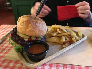 Vegan Burger and Fries at Spaghetti Western in Tirana