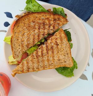 Bacnon lettuce tomato panini at Pachamama Soul in Calgary