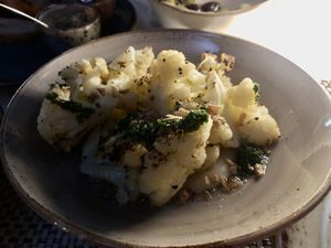 Cauliflower with celeriac puree and other delights!  at Pira Pool Bar in Yulara