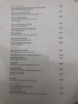 2nd page menu August 2022.  at Pira Pool Bar in Yulara