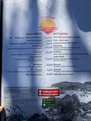 Menu  at Golden Sunset in Crete