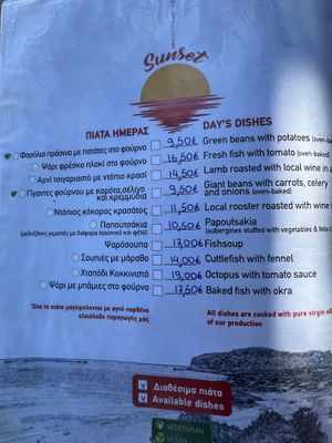 Menu  at Golden Sunset in Crete