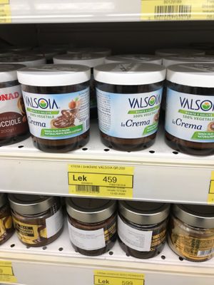 Vegan chocolate nut spread at Conad Akademia in Tirana