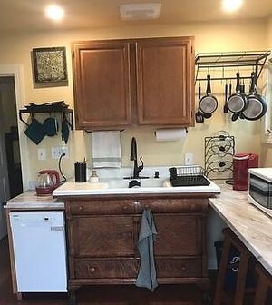 Cozy galley for preparing plant-based food while away from home at BnB@303 in Annapolis