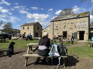 Cafe with outdoor seating  at Dales Bike Centre in Reeth