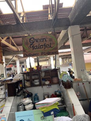 Kleinste vegan keuken ooit😉 at Green Falafel - Mercado San Blas in Cusco