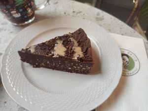 Vegan cake with nuts and chocolate at Merry Berry in Thessaloniki
