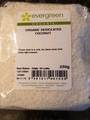 Organic dessicated coconut at Evergreen Healthfoods in Galway