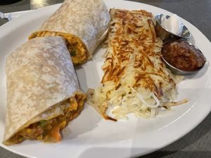 Vegan breakfast burrito   at Biscuits Cafe in Chandler
