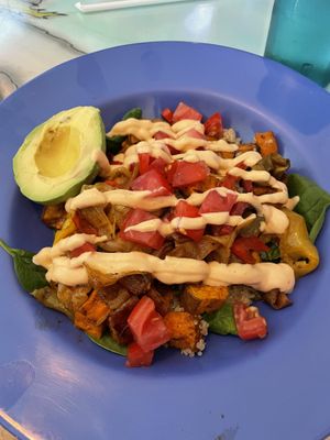 Breakfast bowl with quinoa and sweet potatoes  at Mel's Tiki Cafe in Indialantic