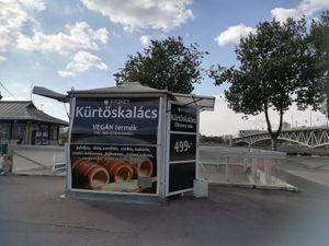 On its wall it's written "vegan product". at Fitzkey Kürtőskalács - Food Stand in Budapest