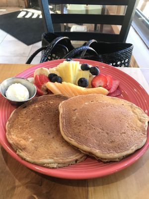 Pancakes w/fruit at The Grain Cafe in Van Nuys