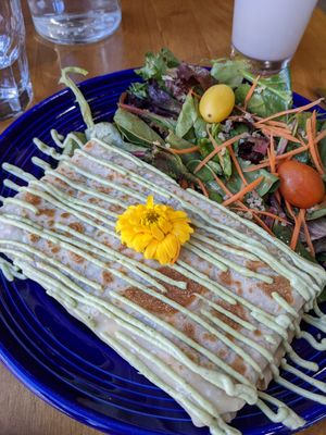 Savory chik'n mushroom crepe with garlic aioli at The Grain Cafe in Van Nuys