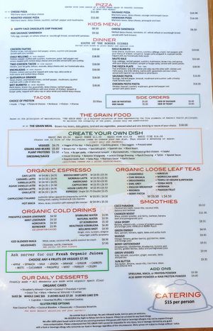 Menu June 22 at The Grain Cafe in Van Nuys