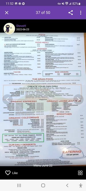 Menu at The Grain Cafe in Van Nuys