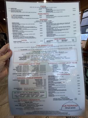Huge menu back  at The Grain Cafe in Van Nuys