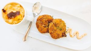 Salmn Croquettes & Miracle Mac at Herban Vegans in Cincinnati