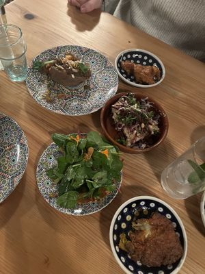 Main dishes (nearly forgot to take a photo so ignore the bite out of the sweet potato 😅)  at DAR Restaurant & Cocktail Bar in Zurich